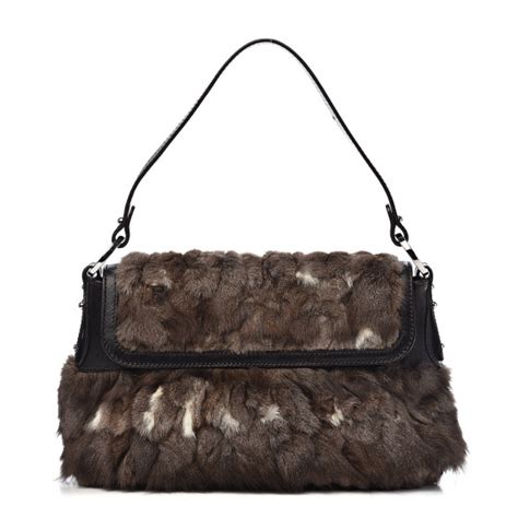 FENDI Rabbit Fur Chef Shoulder Bag 531210 